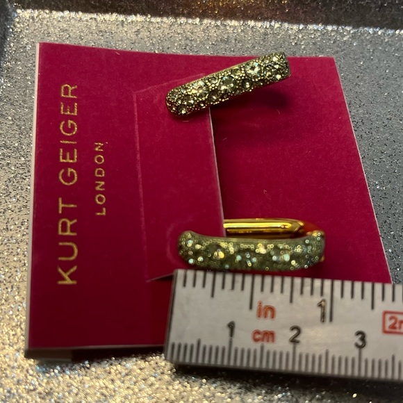 Kurt Geiger London Green Pavé Crystal Gold Oval Hoop Earrings NWT - Picture 7 of 8